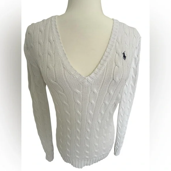Polo Ralph Lauren Cable-Knit Cotton V-Neck Sweater – Women’s Medium - Picture 3 of 12